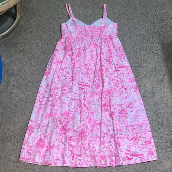 Lilly Pulitzer Azora Cotton Midi Dress‎ Peony Pink Seaside Scene 14 - Picture 10 of 14